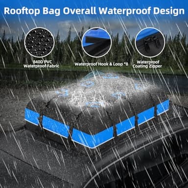 Car Rooftop Cargo Carrier Bag, 15 Cubic Feet Waterproof Car Luggage Roof Carrier for top of All Vehicle, Including Anti-Slip Mat, Storage Bag, 6 Door Hooks, Luggage Lock - Image 2