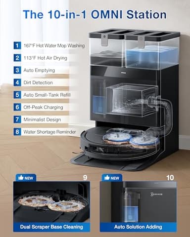 ECOVACS DEEBOT T50 PRO Omni Robot Vacuum and Mop, 3.19” Ultra-Slim, 15,000Pa Suction, ZeroTangle 2.0, TruEdge 2.0, AIVI 3D Obstacle Avoidance, Auto Mop Wash & Dry, Self-Emptying, Ideal for Pet Hair - Image 6