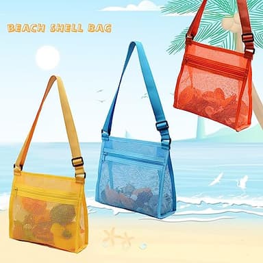 MUYIZI Mesh Bag for Holding Beach Shell,Toys (Blue&Yellow&Orange 3pack) Shell Collecting Bags for Kids, for Picking Up Shells - Image 4