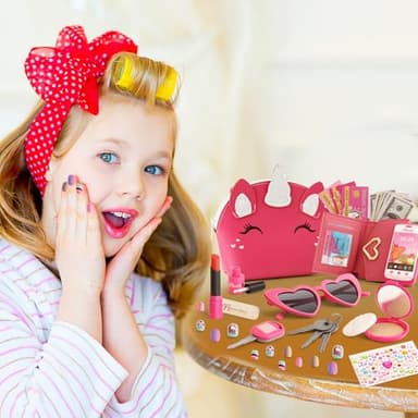 Toddler Purse for Little Girls 3-5 with Pretend Makeup Kit | Unicorn Kids Purse Accessories Play Fake Make up Set | Birthday Gifts for 4-6 Year Old Princess Toys - Image 5