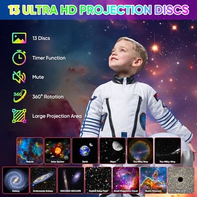 FlyLily Galaxy Projector - 13 in 1 HD Planetarium Star Projector for Bedroom, 360 Rotating Galaxy Light with Adjustable Knob and Timer for Kids, Ceiling, Gifts, Room Decoration - Image 2