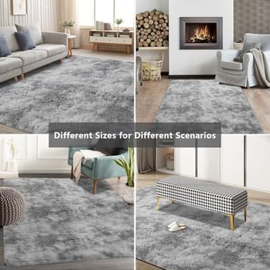 Shag Area Rugs for Bedroom Living Room,8X10 Ultra Soft Fluffy Area Rugs for Dorm, Indoor Carpet Nursery Rugs for Kids Girls Room Home Decor,Tie-Dye Grey - Image 9