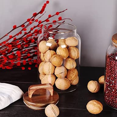 SAIOOL Canister Set of 2, Glass Kitchen Canisters with Airtight Acacia Lid, Tall Clear Airtight Food Storage Jar, Kitchen Pantry Storage Container for Noodles Flour Cereal Coffee - Image 4