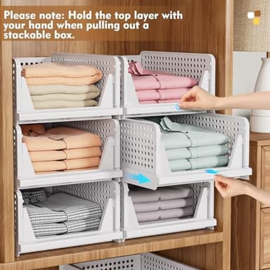 SNSLXH 5 Pack Stackable Closet Storage Basket, Multifunctional & Foldable Closet Organizer for Bathroom Kitchen Laundry Room Wardrobe Storage, Space-Saving Clothes Storage Drawer Organizer, White - Image 6