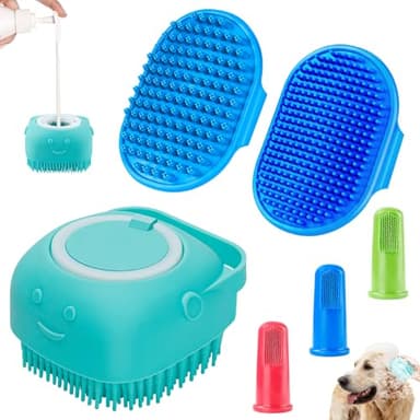 Comotech 6PCS Dog Bath Brush & Dog Toothbrush | Adjustable Handle Shampoo Brush & Scrubber for Short & Long Haired Dogs & Cats | Effectively Solve Odor & Stain Removal Problems | Pet Supplies (Blue) - Image 1