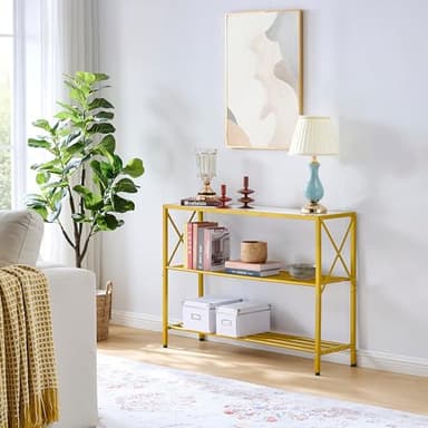 Hoctieon Gold Console Table, 3 Tier Entryway Table, Hallway Table, Narrow Sofa Table with Shelves, Entrance Table for Entryway, Gold and White - Image 8