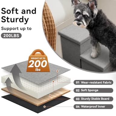 Zerbuger Wider Dog Stairs with Storage 18" H, 3-Step Sturdy Dog Steps for Large/Medium/Small Older Senior Dogs Cats, Folding Pet Stairs Climbing Bed or Couch, Arthritis-Friendly (Gray, No Condo) - Image 6