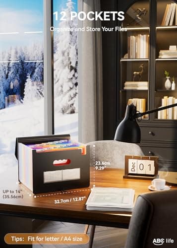 ABC life 12 Pockets Accordion File Organizer, Expanding File Folders, Portable Monthly Bill Receipt Organizer with Colorful A-Z Tabs, Desktop Folders Letter A4 Paper Document Storage for Home Office - Image 3