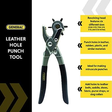 General Tools Leather Hole Punch Tool - 6 Multi-Hole Sizes for Leather, Rubber, & Plastic - Hobbies & Crafts 8.5 inches - Image 7