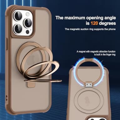 SKYLMW Compatible with iPhone 15 Pro Max Case with Invisible Magnetic O-Ring Stand Military-Grade Translucent Case for iPhone 15 ProMax 6.7" [Compatible with Mag-Safe][Great Grip Feeling],Desert Brown - Image 9