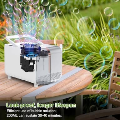 Bubble Machine - Durable Automatic Bubble Blower with LED Lights, Waterproof Motor Over 20,000 Bubbles/Minute, Perfect for Kids' Parties Indoor & Outdoor Fun - Plugin or Battery Powered - Sleek Silver - Image 5
