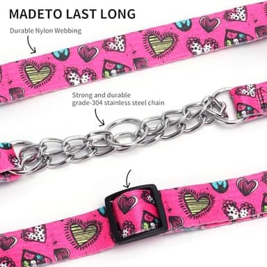 Martingale Dog Collar - Stainless Steel Chain, No Pull Training Collar with Flower Design for Large Medium Small Dogs (18, M - Image 4