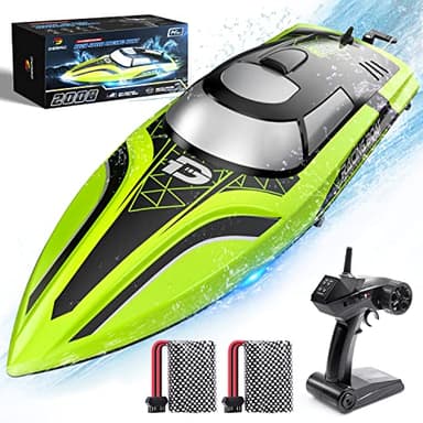DEERC RC Boat with LED Light, 30+ Mins, Self Righting Remote Control Boat for Pools & Lakes, 20+ MPH, 2.4GHz Racing Boats, 2 Battery, Pool Toys for Kids, Radio Controlled Watercraft - Image 1