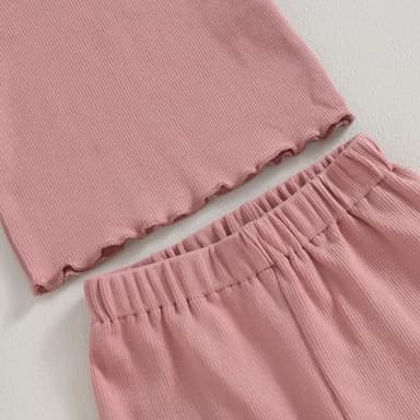Kupretty 2Pcs Toddlers Baby Girls Summer Clothes Set Ruffle Ribbed Short Sleeves T-Shirt Tops Shorts Comfy Outfits (Pink, 12-18 Months) - Image 5