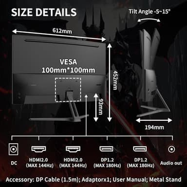 SANSUI 27 Inch WQHD 2560X1440 Curved Gaming Monitor, 180Hz MPRT 1ms Computer Monitor,HDMI2.0 * 2, DP1.2 * 2, Freesync, Curved 1500R, 5000:1 Contrast Ratio, 120% sRGB,HDR(ES-G27C1Q DP Cable Included) - Image 9
