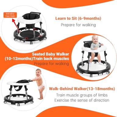 TreeCute Baby Walker Foldable with 9 Adjustable Heights, Baby Walker with Wheels Portable, Infant Toddler Walker for Baby Boy Girls 6-18 Months - Image 5