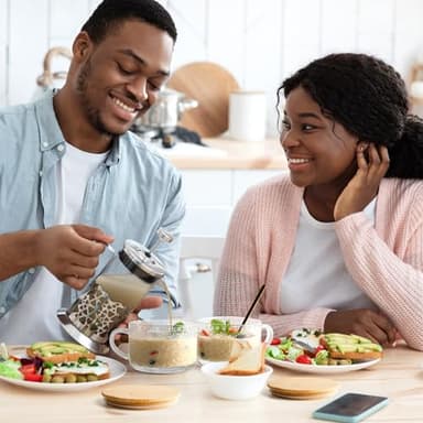 YORY 4-Pack Vintage Glass Mugs with Bamboo lids and Spoons Coffee Tea Cups Gifts for Women Overnight Oats Containers 14oz, - Image 5