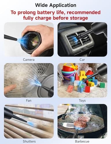 Compressed Air Duster,Fulljion 3-Gear to 51000RPM Electric Air Duster Portable Air Blower with LED Light, 6000mAhRechargeable Cordless Air Duster for Computer Keyboard Fast Charge(Black) - Image 3