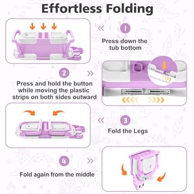 MoreFeel Collapsible Baby Bathtub for Newborn with Thermometer & 1 Hooded Towel & 1 Soft Floating Cushion,Portable Travel Bathtub with Drain Hole, Durable Foldable Baby Tubs for Infants to Toddler - Image 4
