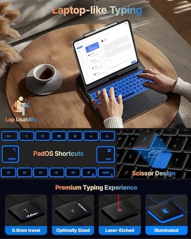 typecase Touch Case with Keyboard for iPad Pro 13-inch(M4, 2024), iPad Air 13-inch(M3, 2025/M2, 2024) & iPad Pro 12.9(6th/5th/4th/3rd Gen), Trackpad, 360° Rotatable, 11-Colors Backlit, Midnight Gray - Image 8