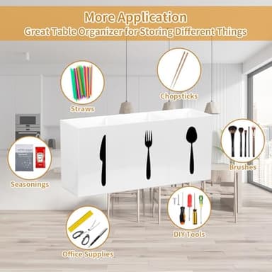 Allhercom Plastic Utensil Holder, Knife Fork and Spoon Holder Silverware Caddy, Acrylic Kitchen Cutlery Storage Box, Flatware Organizer for Countertop, Indoor Outdoor Party Tableware Holder (White) - Image 4