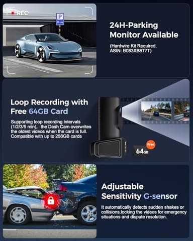 OVAMAN K600 4k Dash Cam Front and Rear, 3.59" IPS Screen, Built-in GPS 5G WiFi Dash Camera for Cars with App, UHD 2160P Night Vision Free 64G SD Card, 170° Wide Angle, HDR, 24H Parking Mode - Image 9