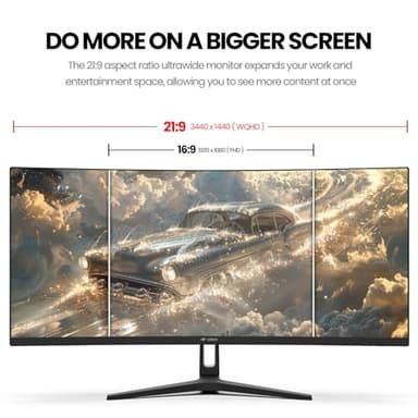 CRUA 34" Curved Gaming Monitor, WQHD 3440x1440, 144Hz/165Hz Computer Monitors, 1500R VA Screen, 120% sRGB, AMD FreeSync, HDMI 2.0 & DP 1.4, Wall Mountable Installs- Black - Image 4