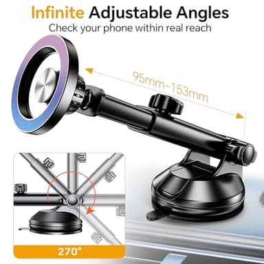 Coolpow for MagSafe Car Mount【Windshield+Vent+Dash】Magnetic Phone Holder for Car Phone Holder Mount Cell Phone Holders for Your Car Accessories Suction Cup Stand for Garmin GPS for iPhone 17 16 15 14 - Image 3