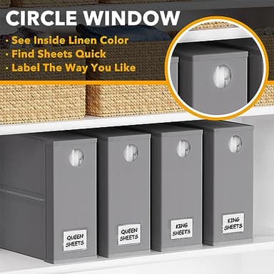 SpaceAid 4 Pack Bed Sheet Organizers and Storage, Foldable Organizer for Linen Closet, Sheets Set Folder Keeper with Window XL (Queen & King Size) Organizing Bedding Container, Gray 91ZDSN-SL01-G4 - Image 4