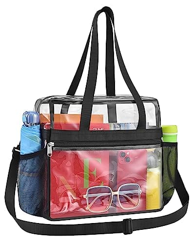 Paxiland Clear Bag for Stadium Events 12x6x12, Large Clear Tote Lunch Bag Stadium Approved with Reinforced Shoulder Straps for Concert Outfits and Festival, Transparent Handbag for men - Black - Image 1