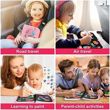 Qrytoi Erasable Doodle Set for Kids - Reusable Magic Drawing Book with 12 Watercolor Pens 14 Page Drawing, Road Trip Car Game Writing Painting Set for Boys and Girls (Mermaid) - Image 6