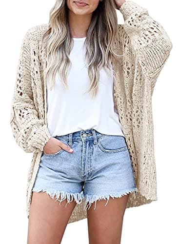 Mafulus Women's Crochet Cardigan Kimono Boho Long Sleeve Lightweight Soft Oversized Open Front Knitted Sweater - Image 1