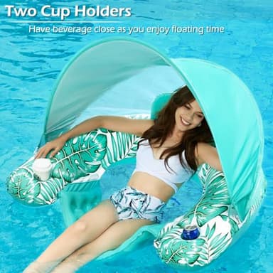Jasonwell Pool Float with Canopy - Inflatable Pool Floaties Adult Floating Pool Chair Lounge Floats for Swimming Pool Water Chair Pool Lounger with Cup Holders Pool Toy Party Floaty for Adults - Image 7