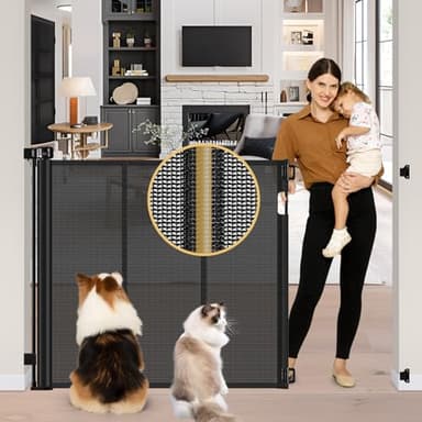Reinforced 42" Extra Tall Pet Gate 55" Wide Retractable Baby Gate with Support Rods - Retractable Dog Gate Indoor/Outdoor Retractable Gate, Bottom Anti-Escape Tall Dog Gates for Doorways, Black - Image 1