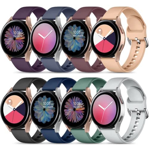 Maledan Bands Compatible for Samsung Galaxy Watch 4 5 6 7 FE 40mm 44mm, Galaxy Watch 5 Pro 45mm/4 6 Classic 42mm 46mm 43mm 47mm/Active 2, 20mm Soft Silicone Sport Wristband Women Men, Small, 8 Pack - Image 1