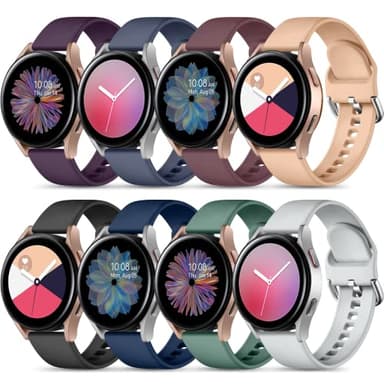 Maledan Bands Compatible for Samsung Galaxy Watch 4 5 6 7 FE 40mm 44mm, Galaxy Watch 5 Pro 45mm/4 6 Classic 42mm 46mm 43mm 47mm/Active 2, 20mm Soft Silicone Sport Wristband Women Men, Small, 8 Pack - Image 1