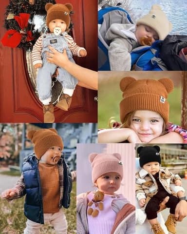 FURTALK Baby Beanie Winter Hat with Bear Ear for Infant Toddler Boys Girls Soft Knitted Skull Cap Dark Grey+Khaki+Caramel 0-6 Months - Image 6