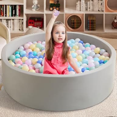 Zedachica Ball Pit for Toddlers 47.24''x15.75'' Baby Ball Pit Soft Foam Ball Pits Round Lagre Kids Ball Pits Indoor and Outdoor Game Kids Play Ball Pool Ideal Gift for Children (Grey, NO Balls) - Image 2