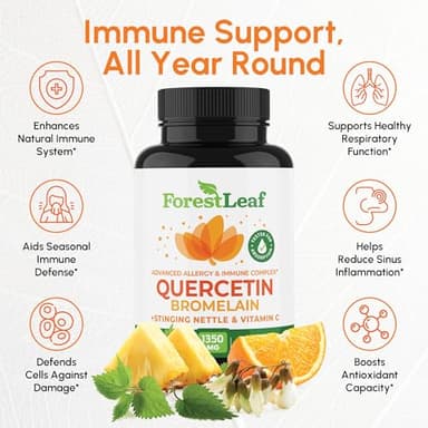 ForestLeaf Quercetin with Bromelain 1350mg - Blend with Vitamin C & Stinging Nettle Supplement, Quercetin 500mg Capsules, Non-GMO Gluten Free, Natural Immune & Respiratory Function, 90 Veggie Caps - Image 2