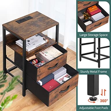 Yoobure Nightstand with Charging Station, Small Night Stand with Fabric Drawers and Storage Shelf for Bedrooms, Small Spaces, Bedside Table with USB Ports & Outlets - Image 7