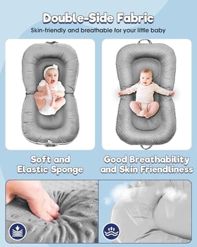Baby Lounger Pillow : 3-in-1 Infant Lounger Pillow for Newborn 0-24 Months, Portable Tummy Time Mat for Home and Travel, Breathable & Soft Baby Seat for Baby, Babies Essentials Gifts, Grey - Image 5