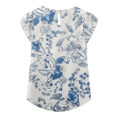 TASAMO Women Chiffon Blouse Round Neck Short Sleeve Top Shirts (Medium, LFD Blue) - Image 2