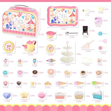 61Pcs Tea Party Set for Little Girls, Dreamland World Tea Set Toys Including Dessert, Cake Stand & Carrying Case, Kids Kitchen Pretend Play for 3 4 5 6 Year Old Girl Birthday Gifts - Image 7