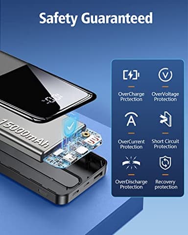 Portable Charger Power Bank - 15000mAh Fast Charging Powerbank Travel Camping Essential Battery Pack with Built in 22.5W Output Cable Compatible with iPhone 17 16 15 14 13 Samsung Google iPad, 1 Pack - Image 5