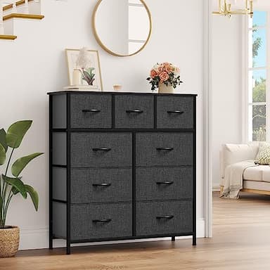 YITAHOME 9 Drawers Fabric Dresser - Storage Tower Organizer Unit for Living Room, Closets - Sturdy Steel Frame, Wooden Top & Easy Pull Fabric Bins - Image 4