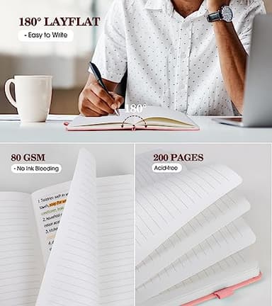 Lined Journal Notebook for Women, A5 Pink Hardcover Leather Journals for Writing, 200 Pages Thick Travel Daily Journal, College Ruled Notebook for Work School, Note Taking, Business 5.75'' X 8.38'' - Image 4
