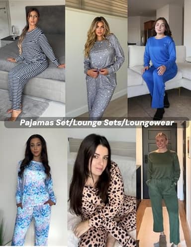 Ekouaer Women's Pajamas Set 2 Piece Lounge Sets Long Sleeve Crewneck Top and Pants Soft Pjs with Pockets - Image 5