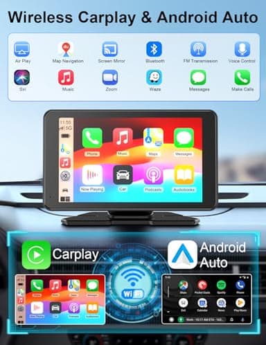 Apple Carplay Screen for Car, 7" HD Portable Car Stereo Touch Screen with Wireless Android Auto, Backup Camera with LED/Mirror Link/Voice Control/Bluetooth/GPS/AUX/FM Satellite Radio for All Vehicles - Image 3