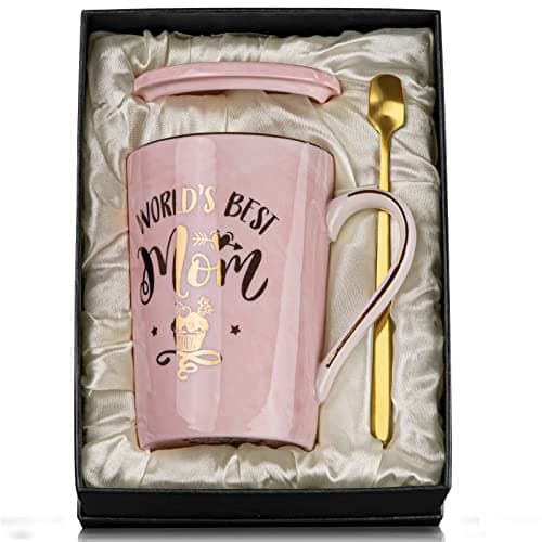 Birthday Gifts for Mom from Daughter Son Kids - Funny Birthday Gift Ideas for Mothers Wife Women - 14Oz Marble Ceramic Best Mom Coffee Mug with Lid Spoon Card, Box, Unique Moms Cup Gifts-Boxed Set - Image 1
