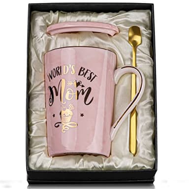 Birthday Gifts for Mom from Daughter Son Kids - Funny Birthday Gift Ideas for Mothers Wife Women - 14Oz Marble Ceramic Best Mom Coffee Mug with Lid Spoon Card, Box, Unique Moms Cup Gifts-Boxed Set - Image 1